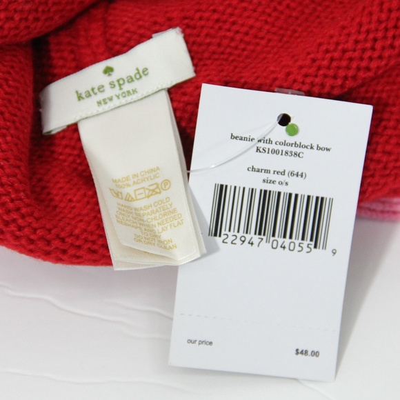 Kate Spade Bow Beanie New Women Winter Hat Red Knit pink warm - Picture 7 of 8